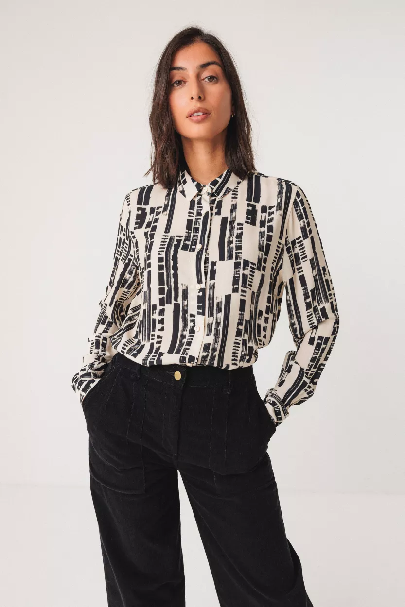 Chemise ASUNE motif Small Brush noir et crème