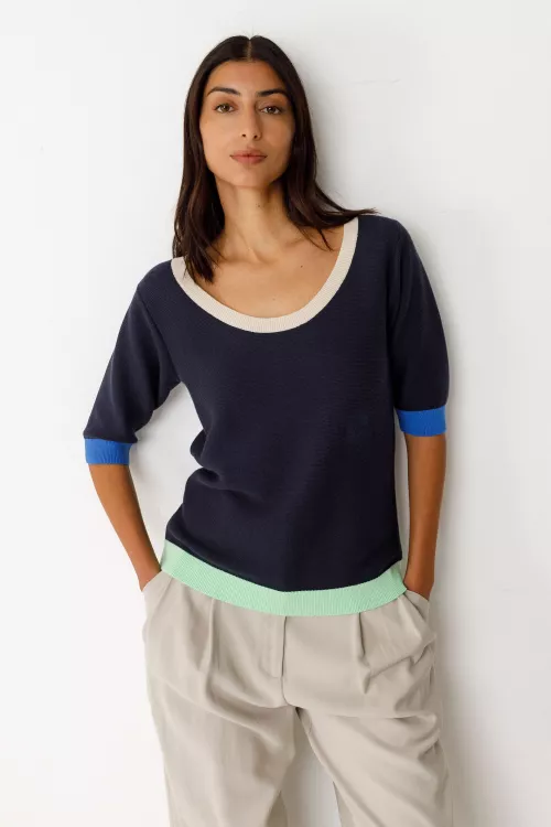Top maille LARY-GOTS bleu marine