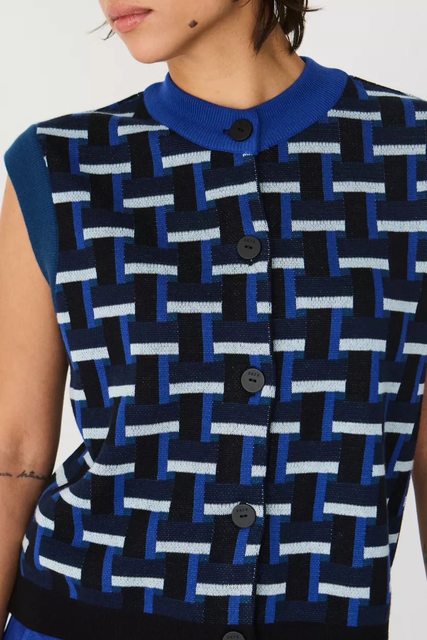 Gilet sans manche GAMITZA-GOTS motif jacquard bleu