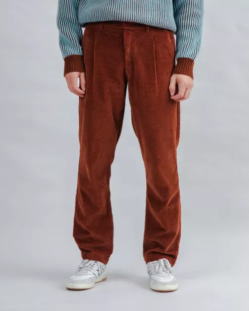 Pantalon à pinces en velours côtelé Cuivre
