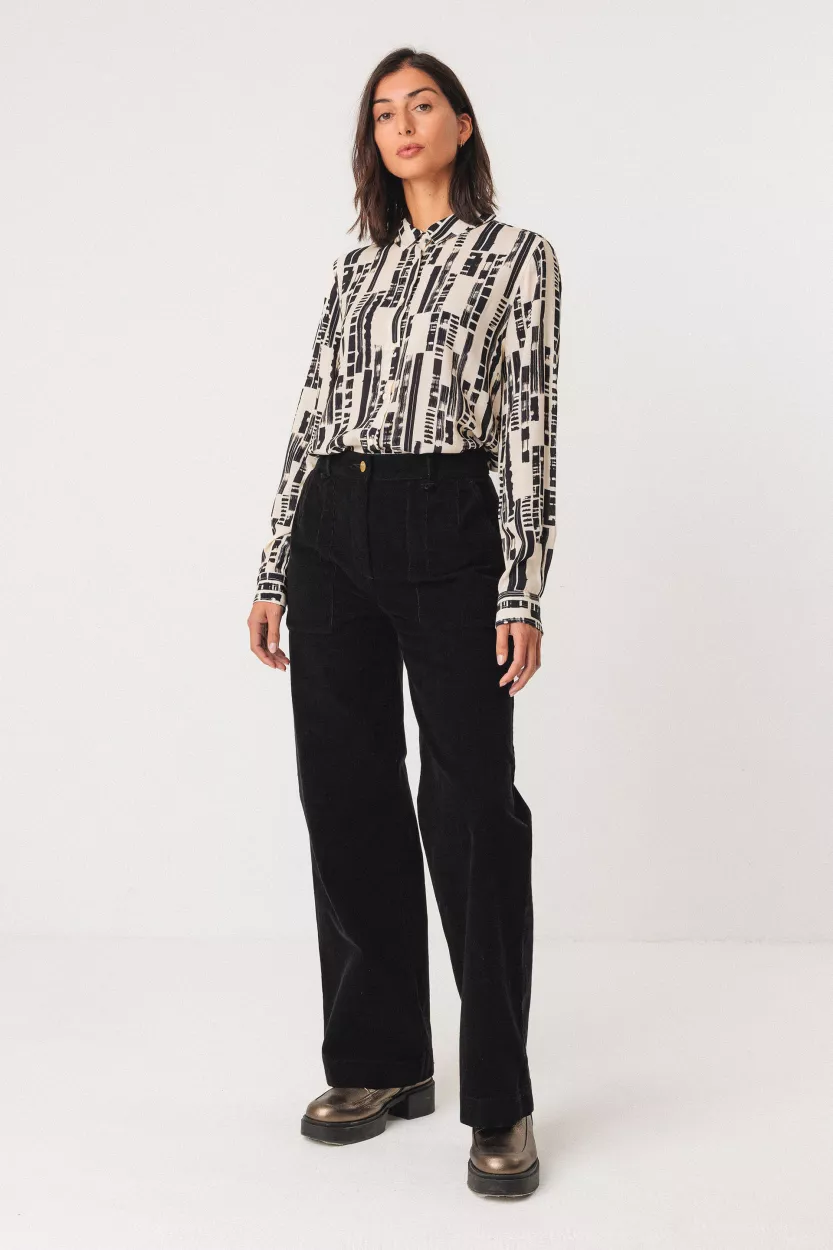 Chemise ASUNE motif Small Brush noir et crème – vue 2