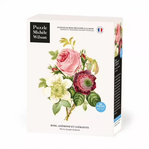Puzzle d'art en bois ROSE ANEMONE ET CLEMATITE de Joseph Redouté - 80 pièces