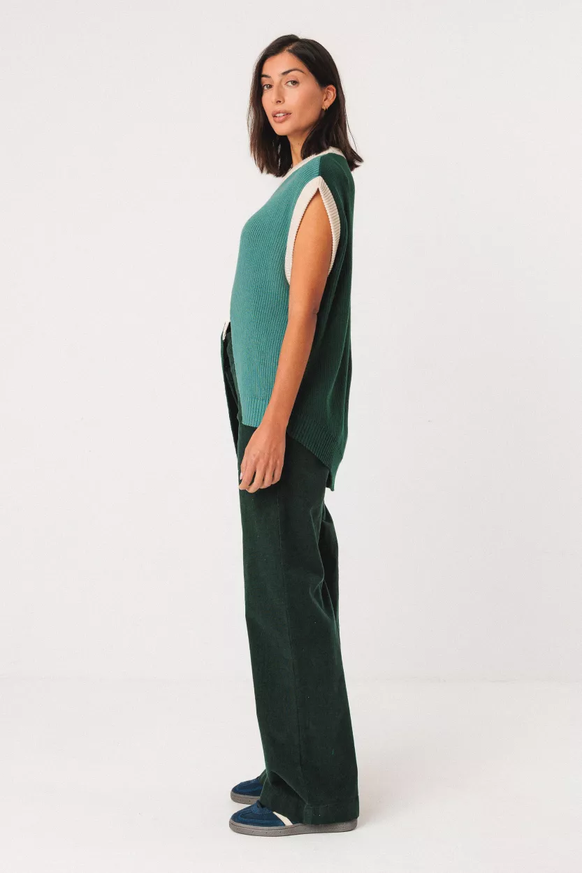 Pull sans manche NEKEA vert foncé et turquoise – vue 2