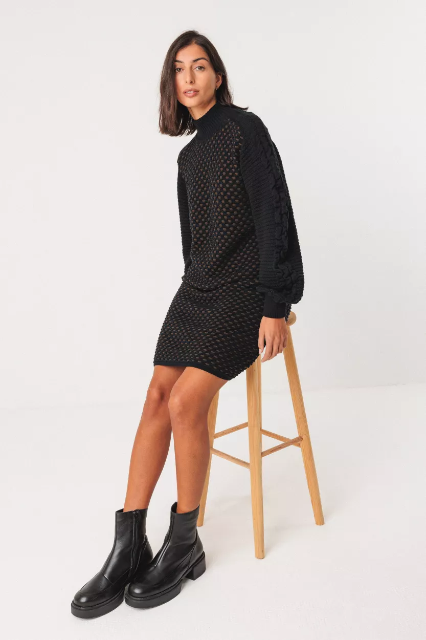 Robe pull KALIOPE noir et marron – vue 3