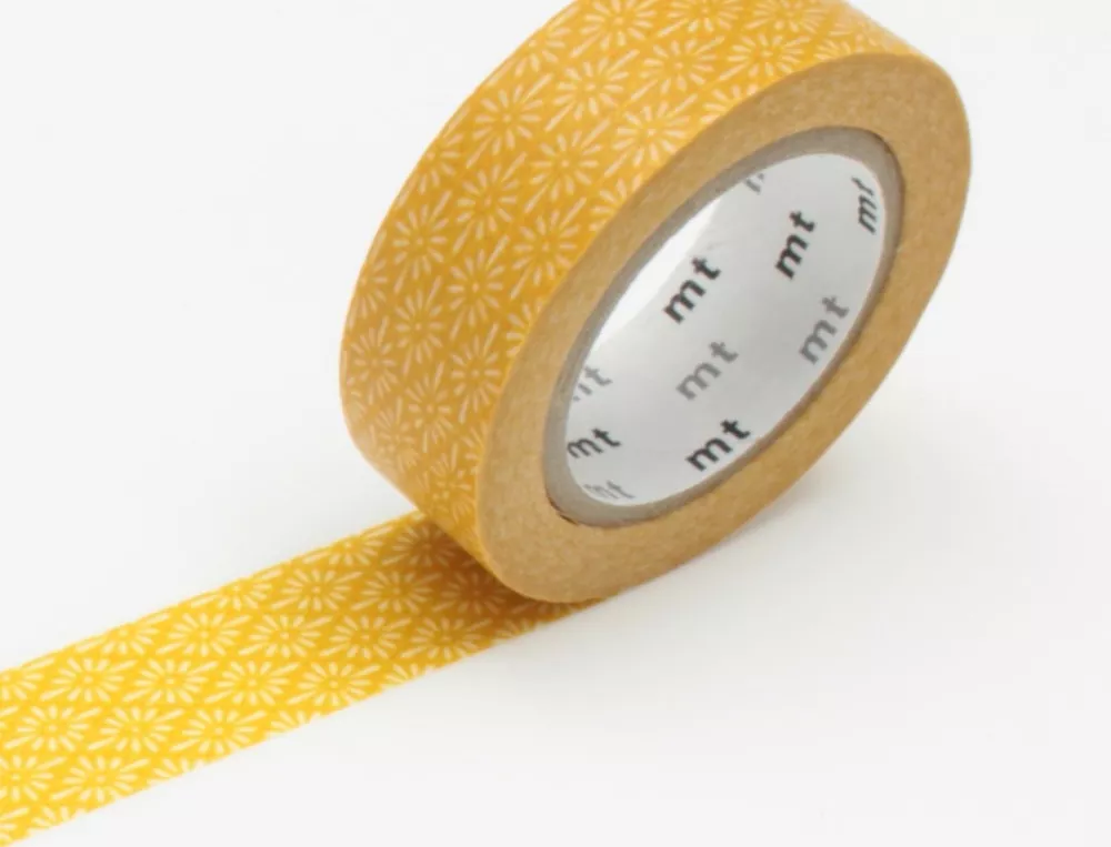 Rouleau 15mm x 10m Motif fleurs jaune / hanabishi kiku – vue 2
