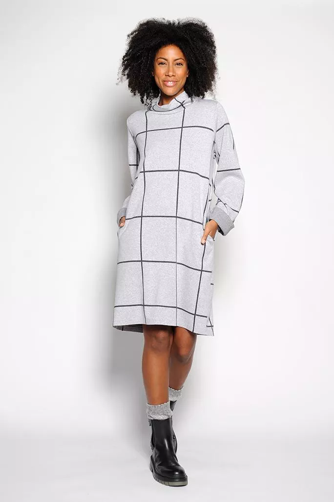 Robe sweat col roulé, gris carreaux noirs – vue 2