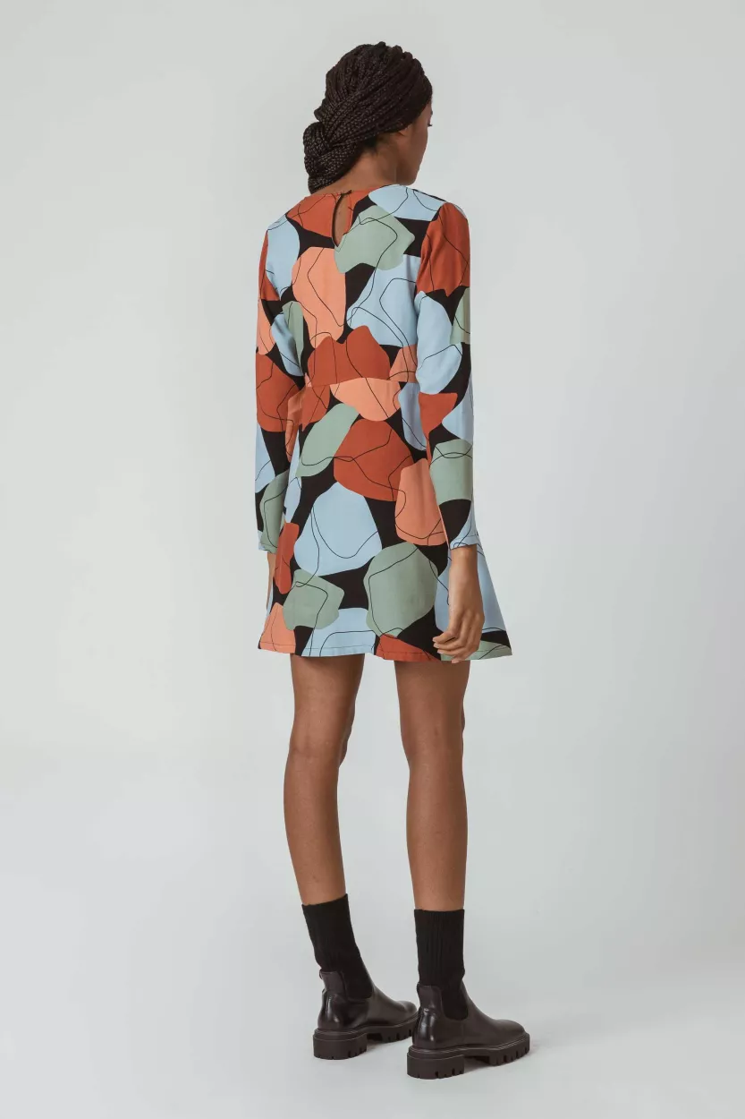 Robe IRAIDA imprimé bleu, vert et corail – vue 4