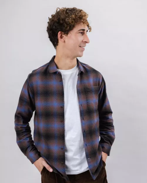 Surchemise en flanelle PIXEL CHECK motif marron et bleu