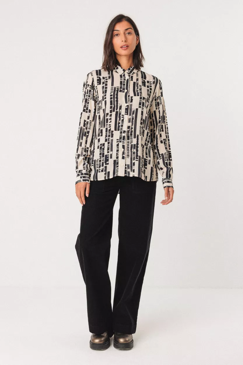 Chemise ASUNE motif Small Brush noir et crème – vue 3